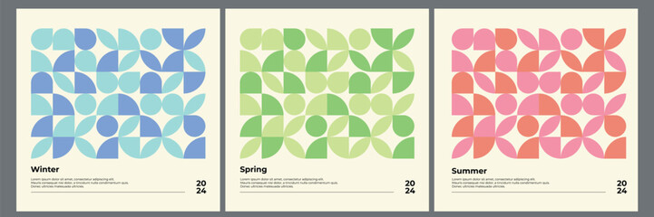 Abstract Bauhaus geometric pattern background, vector circle, design. Bauhaus Swiss pattern background, posters set