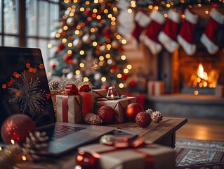 christmas tree and gifts background