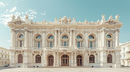 grand off-white opera house, its fa? section ade a masterpiece of architectural beauty, standing as a beacon of cultural heritage in the city