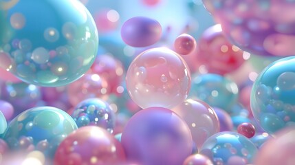 Colorful spheres and bubbles floating in a vibrant 3D composition