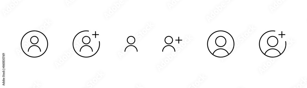 Poster Add new user icon vector male person profile avatar with plus symbol, Add user profile icon. editable stroke