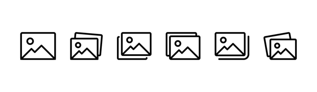 Gallery icon vector set, photo album icon, image picture symbol. Thin line gallery photo outline icons for web and mobile apps. Editable stroke