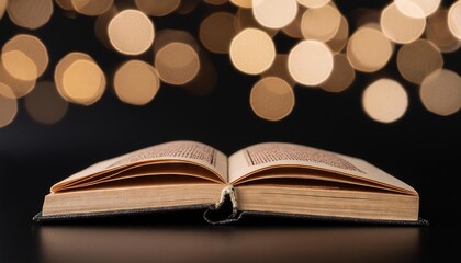 Open Book with Bokeh Lights Background