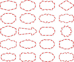 set of christmas frames with candy cane pattern. isolated christmas flat borders