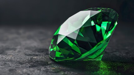 A large green gemstone set against a plain, dark backdrop