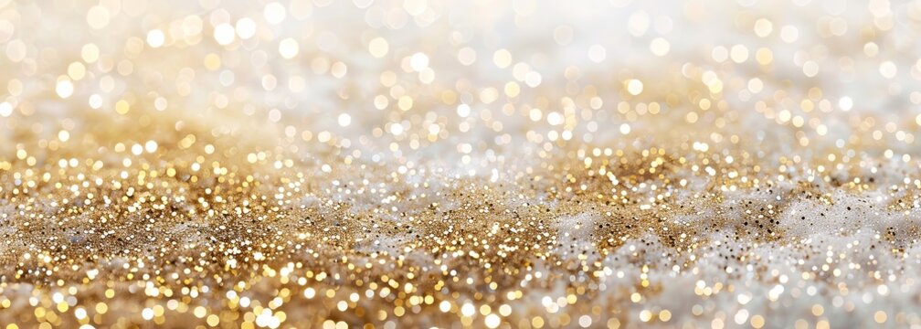 Fototapeta White and gold glitter texture. Elegant luxury background