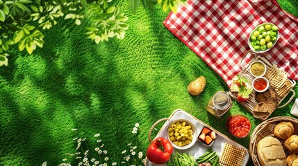 International Picnic Day: Banner Showcasing Tasty Food on Green Grass