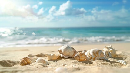 Idyllic Seaside Vacation Spot: Sandy Beach with Scattered Seashells and Ample Copy Space