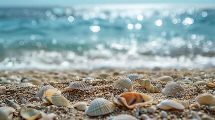 Serene Seaside Getaway: Sandy Beach with Seashells and Plenty of Copy Space for Imagery