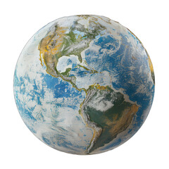 3d Render of Earth's Americas , Detailed Globe Textures, Sustainability. Isolated on a Transparent Background. Cutout PNG.