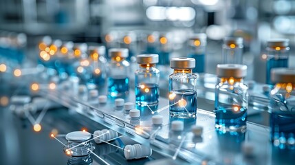 Showcase drug development processes with diagrams illustrating clinical trials and regulatory approvals. Illustration, Minimalism,