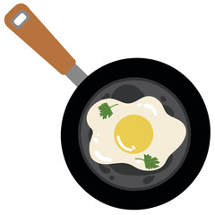 Fried egg with spices and parsley leaves on frying pan food for healthy life vector illustration