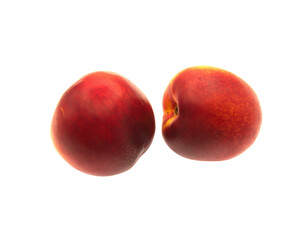 Nectarine,  fruits of The peach (Prunus persica), a deciduous tree first domesticated and cultivated in Zhejiang province of Eastern China, on white background