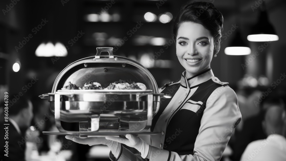 Canvas Prints A woman holding a tray of food in front of her, AI