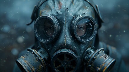 A gas mask, intricately detailed and realistic, ideal for environmental themes, survival gear advertisements, and post-apocalyptic illustrations. Illustration, Minimalism,