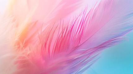 Obraz premium Abstract feather rainbow patchwork background Closeup image of white fluffy feather under colorful pastel neon foggy mist Fashion Color Trends Spring Summer 2019 soft focus : Generative AI