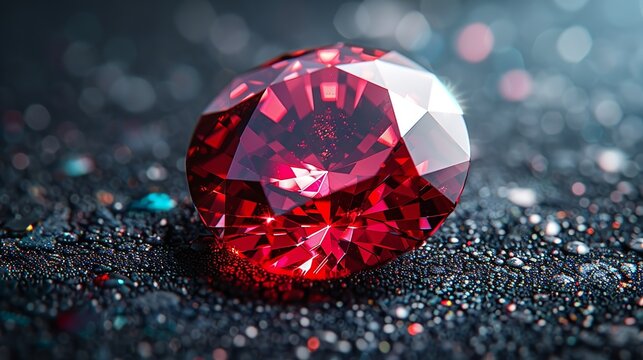 A vibrant red ruby gemstone, beautifully faceted and glowing, set against a dark backdrop, ideal for luxury jewelry and high-end advertisements. Illustration, Minimalism,