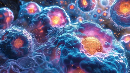 A detailed illustration of biological cells, showing their structure and complexity, ideal for scientific textbooks, medical websites, and educational materials. Illustration, Minimalism,