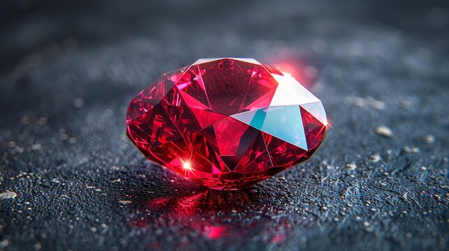 A vibrant red ruby gemstone, beautifully faceted and glowing, set against a dark backdrop, ideal for luxury jewelry and high-end advertisements. Illustration, Minimalism,