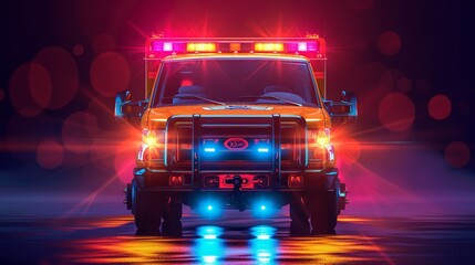 A detailed ambulance illustration, depicted with precision and clarity, perfect for medical-themed designs, emergency service advertisements, and educational materials. Illustration, Minimalism,