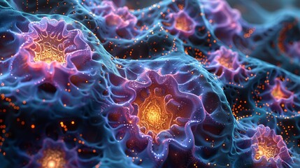 A detailed illustration of biological cells, showing their structure and complexity, ideal for scientific textbooks, medical websites, and educational materials. Illustration, Minimalism,