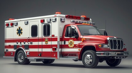 A detailed ambulance illustration, depicted with precision and clarity, perfect for medical-themed designs, emergency service advertisements, and educational materials. Illustration, Minimalism,