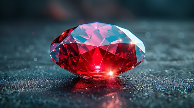 A vibrant red ruby gemstone, beautifully faceted and glowing, set against a dark backdrop, ideal for luxury jewelry and high-end advertisements. Illustration, Minimalism,