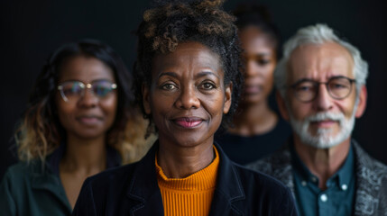 A group of people are standing together, one of them is wearing glasses