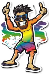 Groovy cartoon sticker hippy, vibrant, retro inspired design exuding a whimsical and psychedelic charm, perfect funky and eclectic touch. stick , white background, isolate, cut off.