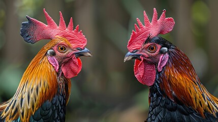 Fototapeta premium Two Roosters Facing Each Other