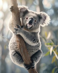 Koala Climbing a Tree in the Australian Outback