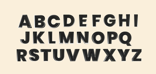 Black glossy alphabet letters font 