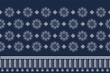 Traditional ethnic motifs ikat geometric fabric pattern.Ikat embroidery Ethnic oriental Pixel navy blue background. Abstract,vector,illustration.