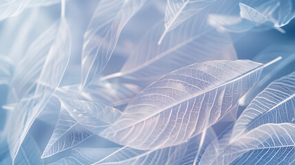 Transparent skeleton leaves of pearl color Selective focus Design for wedding cards Delicate abstract background : Generative AI
