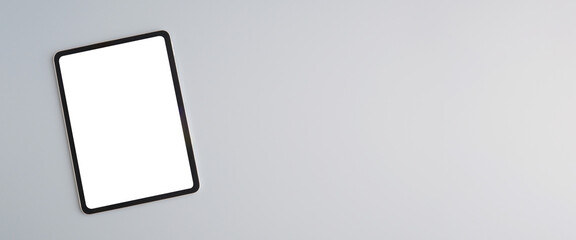 Digital tablet with blank on screen isolated on gray background, banner for template, mock up,...