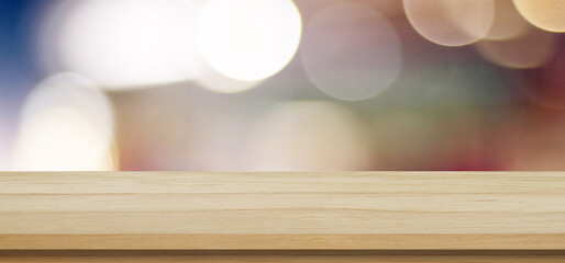 Wood table background and blur background, Empty wooden counter, Wood table top for retail shop, store product display backdrop, banner

