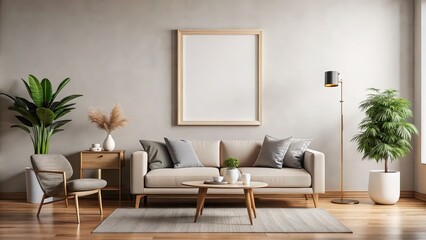 Fototapeta premium Minimalist living room wall poster mockup with a modern ISO A paper size design for stylish home decor , minimalist