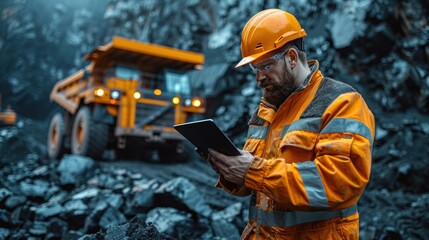 Mining Engineer Checking Data on Tablet