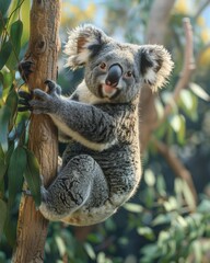 Obraz premium Koala Climbing a Tree in the Australian Outback