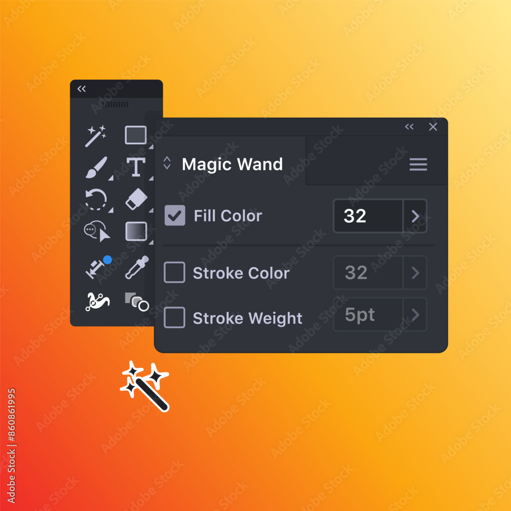 Poster magic wand tool in program for vector graphics. illustration of toolbar