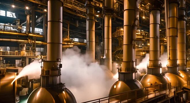  Chemical industrial installation with towering metal structures and pipes
