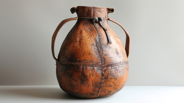 Traditional Argentinean and Uruguayan pitcher made of processed cowhide, used for storing and transporting water, often used by gauchos or pampas herders.