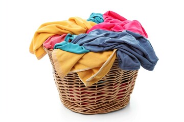 Multi-colored laundry in a basket isolated on a white background