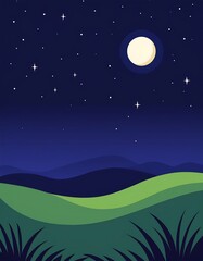 Minimalist night scene with star and sky, flat design