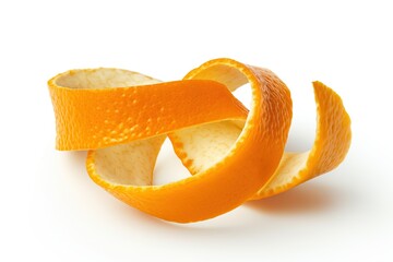 Sliced orange peel on white background, closeup. Citrus fruit