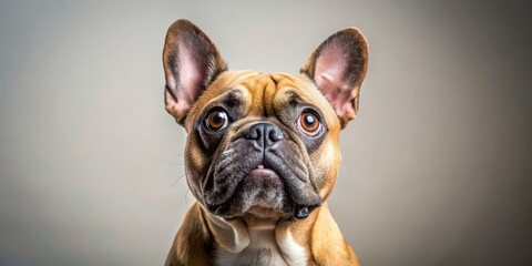 Fototapeta premium Shocked French bulldog looking to side in awe, French bulldog, shocked, surprise, disbelief, amazed, pet, dog, animal