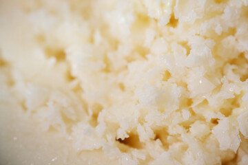 Macro shot of shaved frozen milk texture