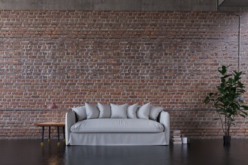 exposed brick wall contemporary living room interior with sofa 