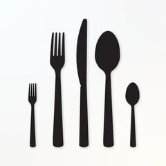 Cutlery Set of Silhouette Forks Spoons and Knife Vector