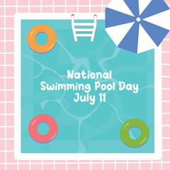 National Swimming Pool Day in cute kawaii style.